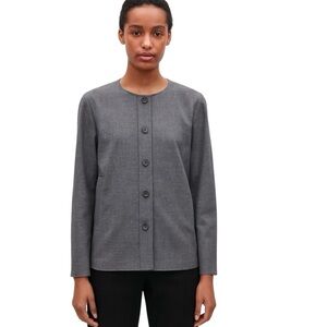 COS Wool Button Up Over Shirt Lightweight Size 8 Modern Career Jacket  Grey Top
